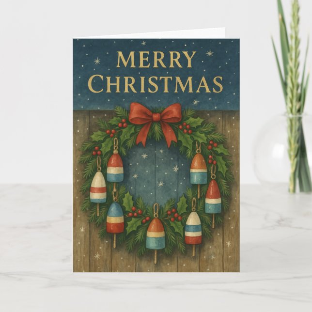 Tarjeta de Navidades de Lobster Buoy Wreath (Anverso)