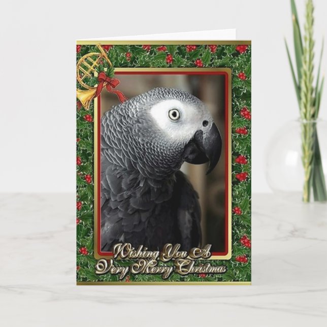 Tarjeta de Navidades de loro gris africano (Anverso)