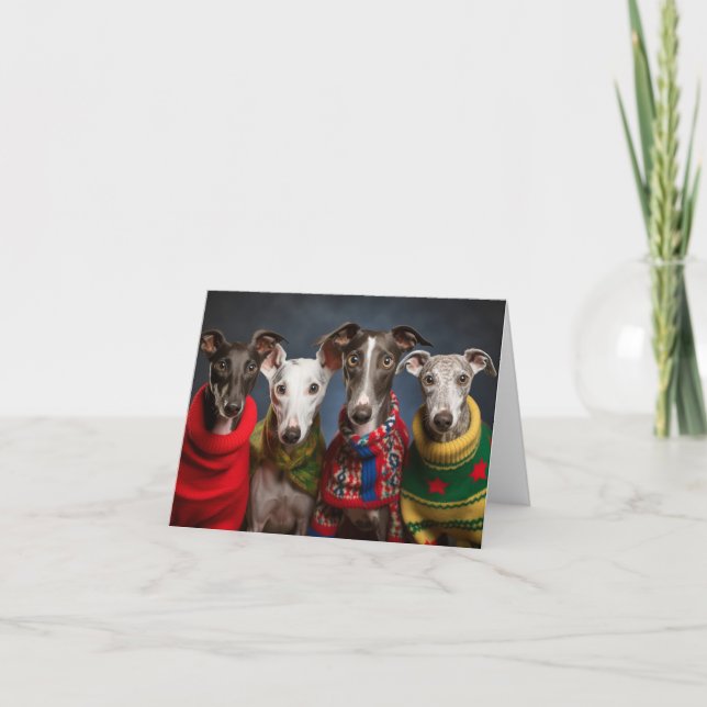 Tarjeta de Navidades de los cachorros de Greyhound (Anverso)