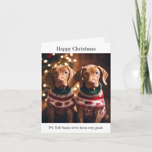 Tarjeta de Navidades de los cachorros de Vizla hún (Anverso)