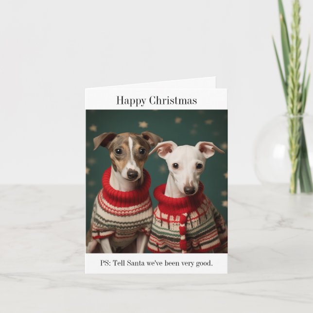 Tarjeta de Navidades de los cachorros de Whippet (Anverso)