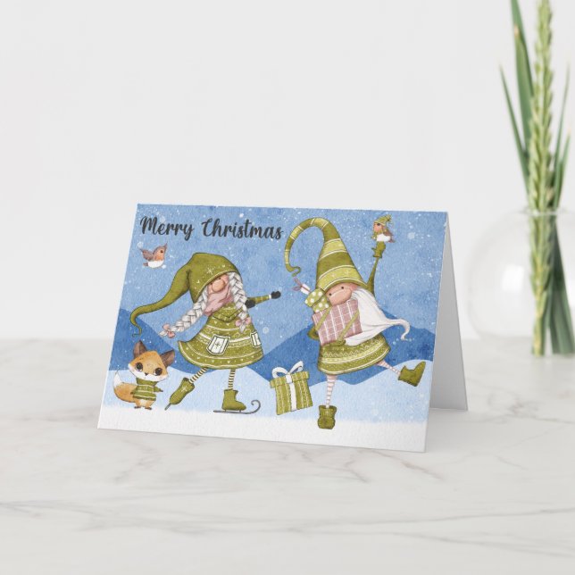 Tarjeta de Navidades de los pájaros Fox de Holiday (Anverso)
