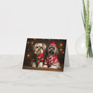 Tarjeta de Navidades de los perros Apso de Lhasa
