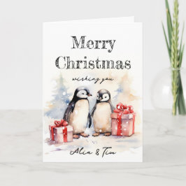 Tarjeta de Navidades de los pingüinos de nieve