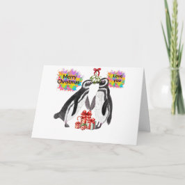 Tarjeta de Navidades de los pingüinos enamorado