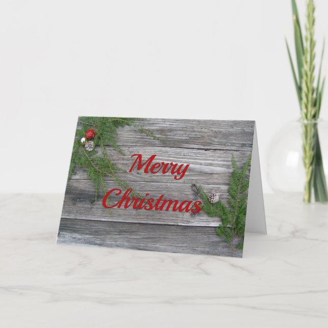 Tarjeta De Navidades De Madera Y Pino Calentados (Anverso)