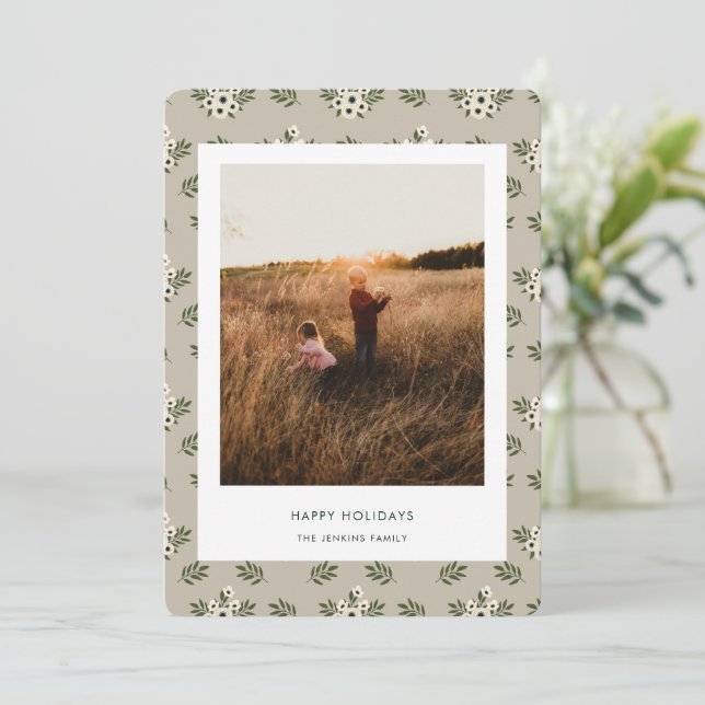 Tarjeta de Navidades de marco de patrón floral min (Anverso de pie)