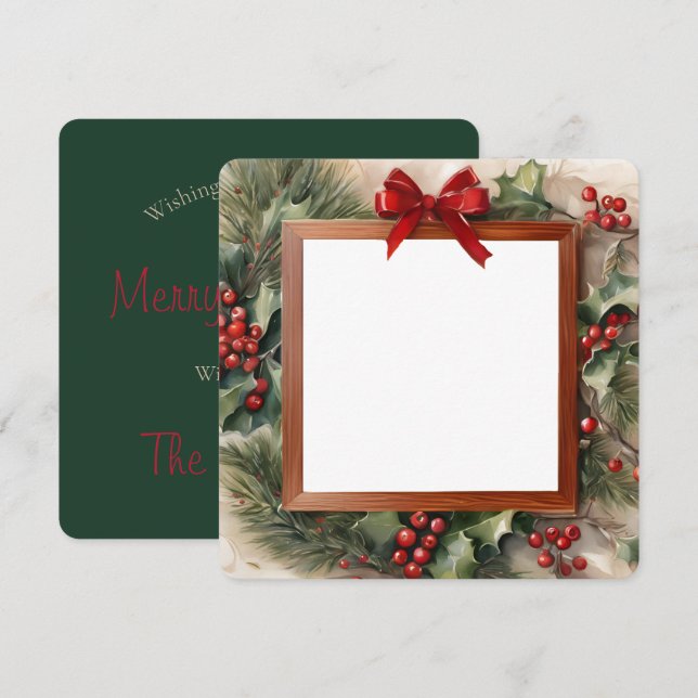 Tarjeta de Navidades de marco fotográfico Holly y  (Anverso / Reverso)
