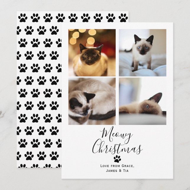 Tarjeta de Navidades de Mascota de Navidades Meowy (Anverso / Reverso)
