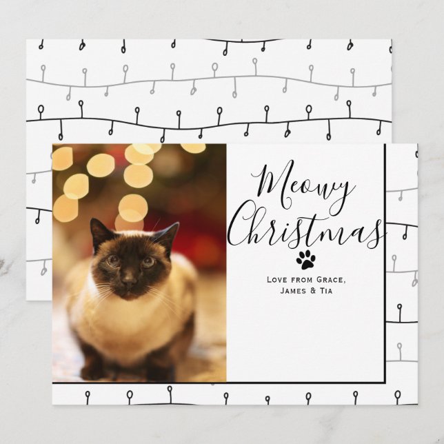 Tarjeta de Navidades de Mascota de Navidades Meowy (Anverso / Reverso)