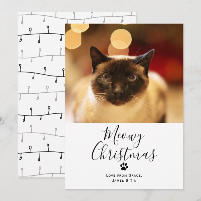 Tarjeta de Navidades de Mascota de Navidades Meowy (Anverso / Reverso)