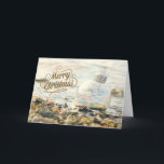 Tarjeta de Navidades de Merry Beach<br><div class="desc">Fotografía de playa con adorno lleno de lagos para Feliz Navidad.</div>