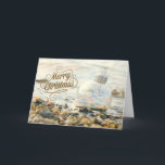 Tarjeta de Navidades de Merry Beach<br><div class="desc">Fotografía de playa con adorno lleno de lagos para Feliz Navidad.</div>
