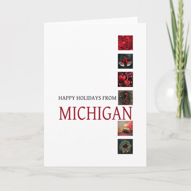 Tarjeta de Navidades de Michigan con ornamentos (Anverso)
