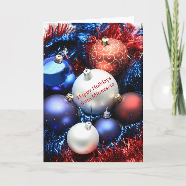 Tarjeta de Navidades de Minnesota con ornamentos (Anverso)