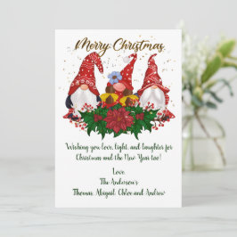 Tarjeta de Navidades de moda Gnomes Poinsettia