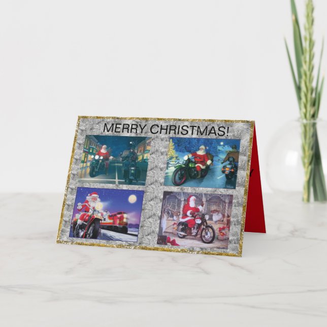 Tarjeta de Navidades de motocicleta de Santa Claus (Anverso)