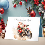 Tarjeta de Navidades de motocicletas de Santa Ridi<br><div class="desc">¡Tarjeta de Navidades de motocicletas de Santa Riding! Haga de esta temporada de vacaciones algo especial con una pizca de singularidad y un toque de humor enviando nuestra tarjeta de Navidades de moto Personalizable Santa Riding. Esta tarjeta acuática única presenta a Santa Claus en una motocicleta, lo que le da...</div>