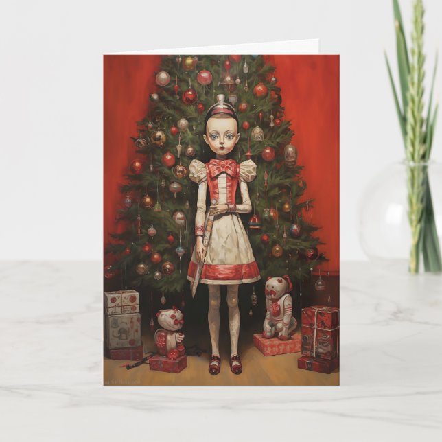 Tarjeta de Navidades de muñecas navideñas espeluzn (Anverso)