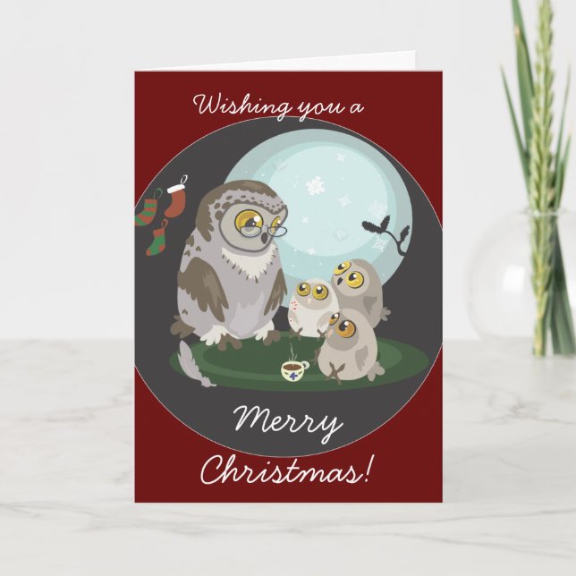 Tarjeta de Navidades de narración de búho de la ab (Anverso)