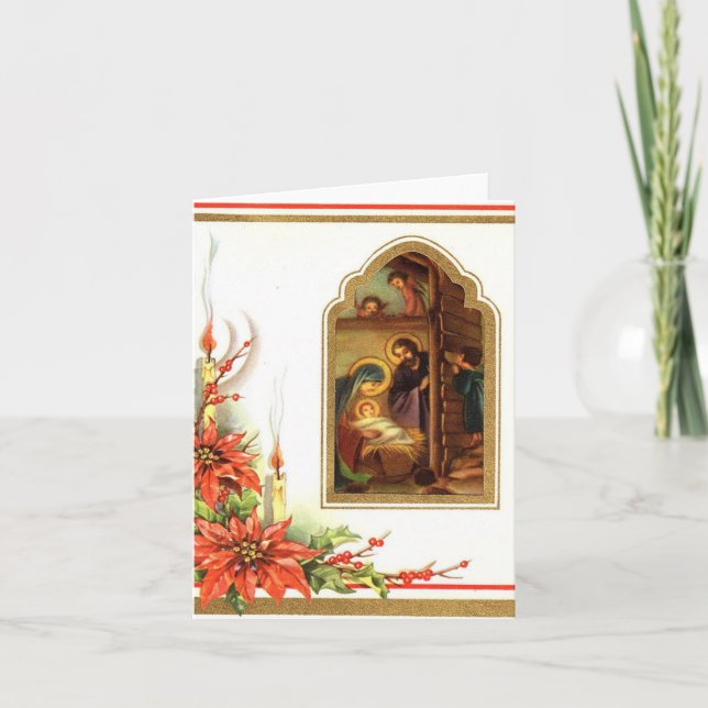 Tarjeta de Navidades de natividad vintage (Anverso)