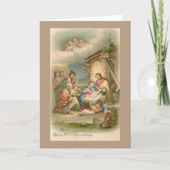 Tarjeta de Navidades de natividad vintage (Anverso)