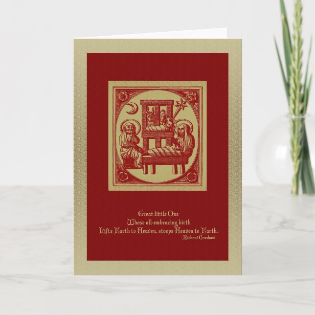 Tarjeta de Navidades de natividad Woodcut (Anverso)