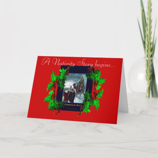 Tarjeta de Navidades de Nativity Scene & Holly Bra (Anverso)