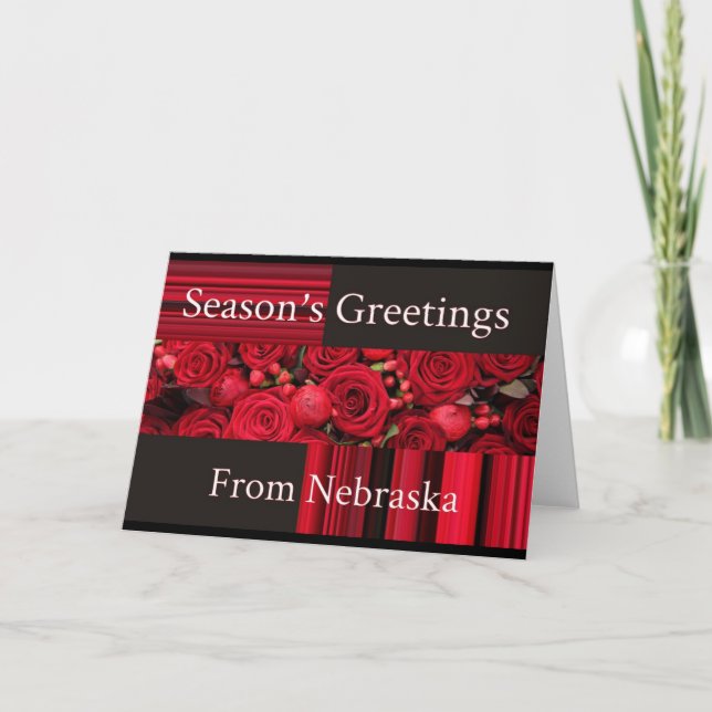 Tarjeta de Navidades de Nebraska con rosas (Anverso)