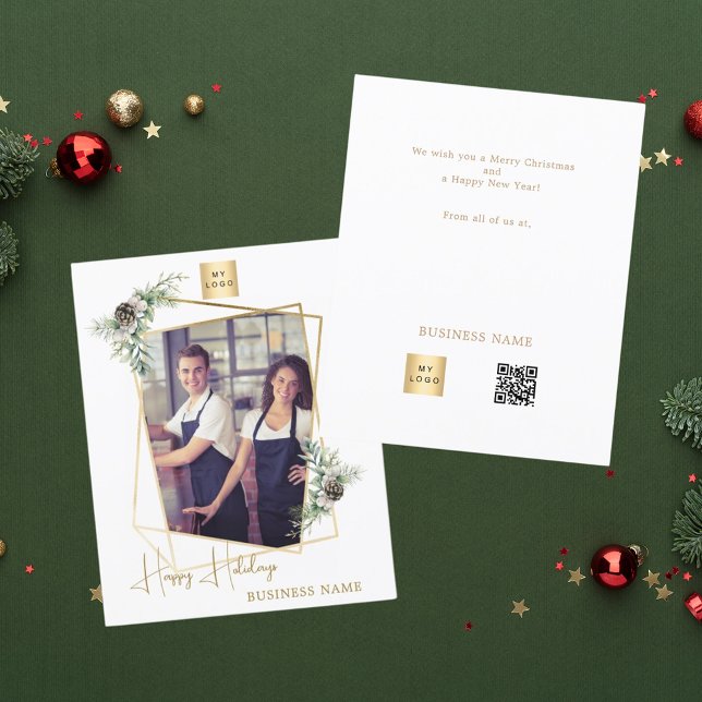 Tarjeta de Navidades de negocios QR de oro geométr (Subido por el creador)