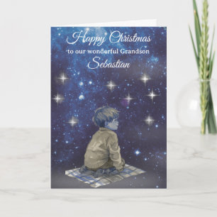 Tarjeta de Navidades de nietos - Noche estrellada