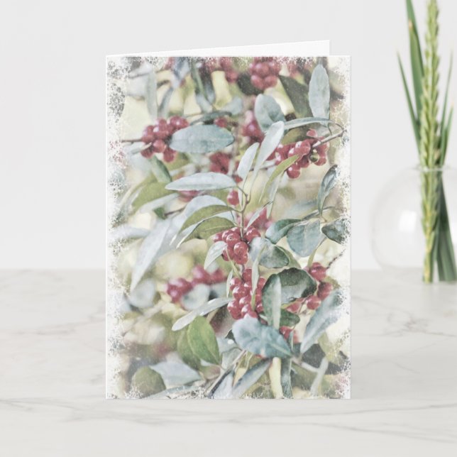 Tarjeta de Navidades de Nieve con Helly Berries Fr (Anverso)