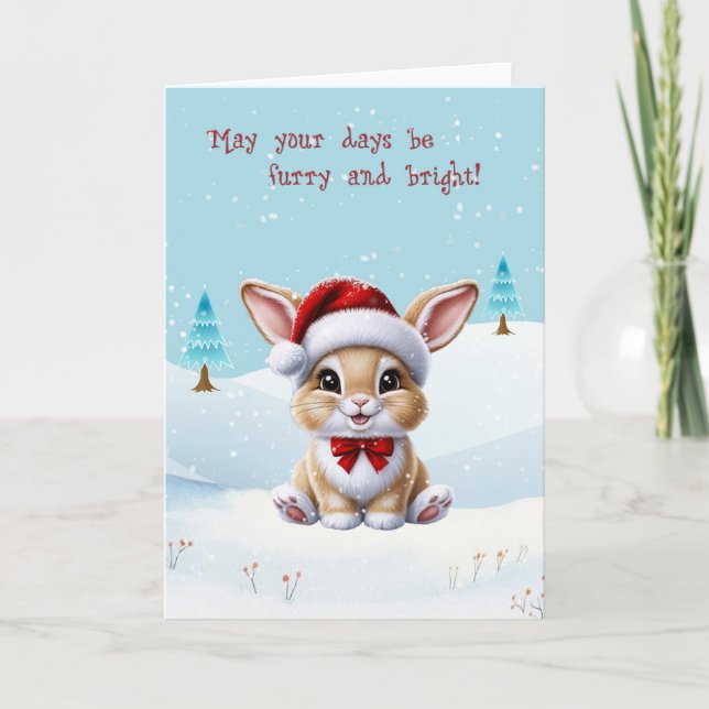 Tarjeta de Navidades de nieve de gato blanco lindo (Anverso)