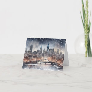Tarjeta de Navidades de Nieve Philly Skyline