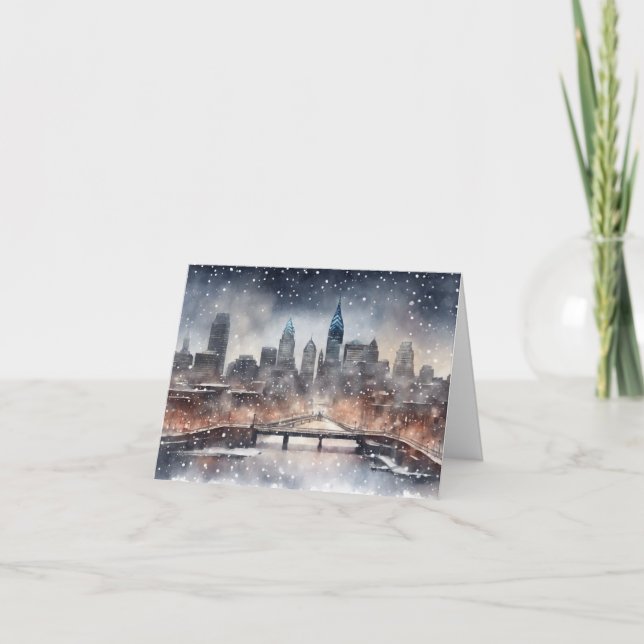 Tarjeta de Navidades de Nieve Philly Skyline (Anverso)