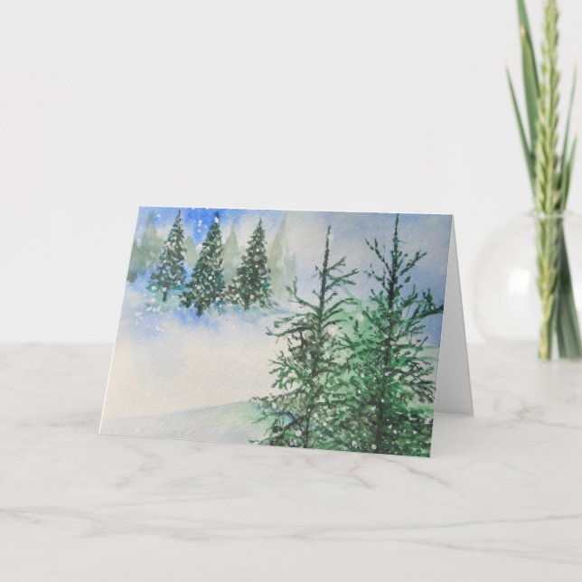 Tarjeta de Navidades de Nieve y Evergreens de Hill (Anverso)