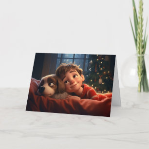 Tarjeta de Navidades de niñitos y cachorros