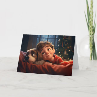 Tarjeta de Navidades de niñitos y cachorros