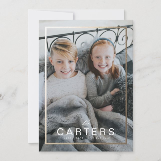 Tarjeta de Navidades de nombre de familia de marco (Anverso)