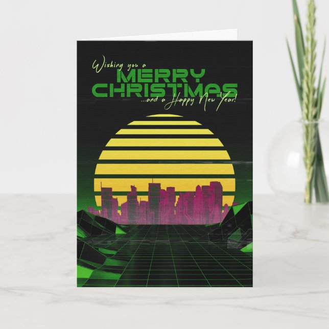 Tarjeta de Navidades de ondas sintéticas verdes (Anverso)
