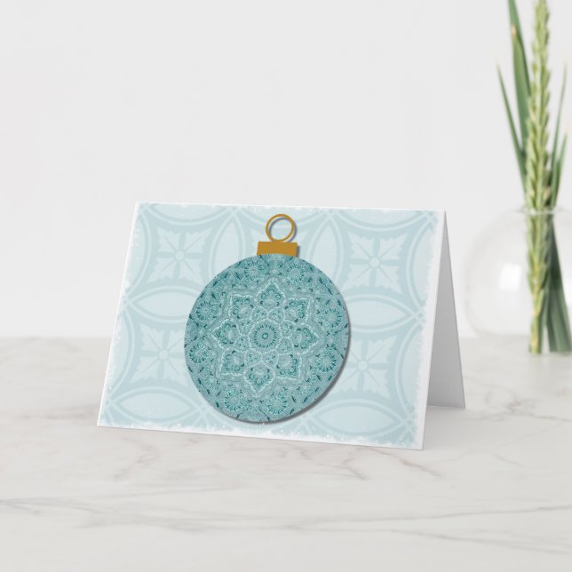 Tarjeta de Navidades de ornamentos azules de estil (Anverso)