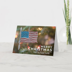 Tarjeta de Navidades de ornamentos de bandera de E