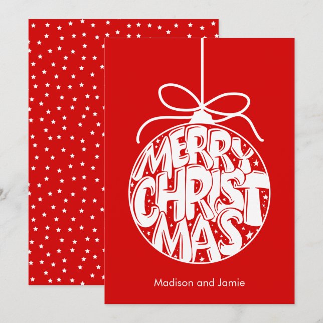 Tarjeta de Navidades de ornamentos de navidad roja (Anverso / Reverso)