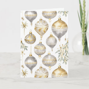 Tarjeta de Navidades de Ornamentos Gold Silver