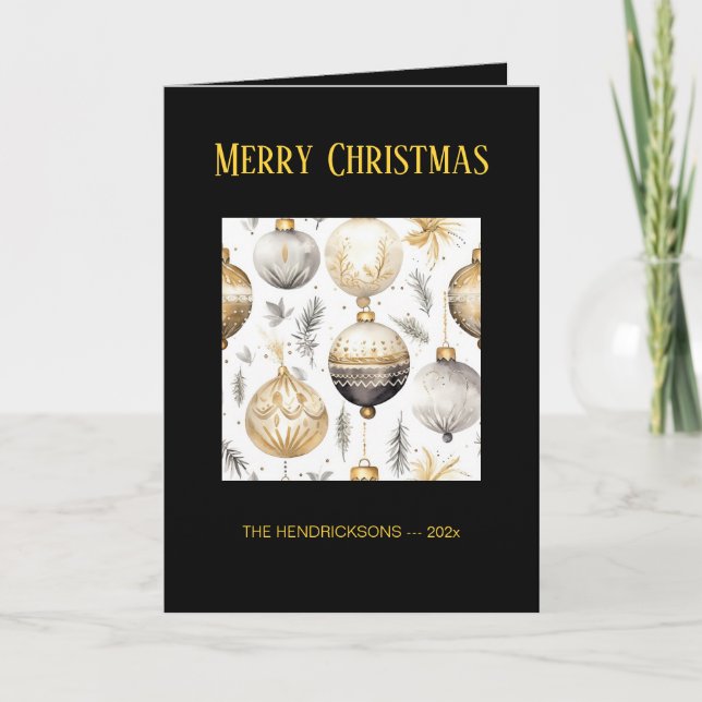 Tarjeta de Navidades de Ornamentos Negros Gold Sil (Anverso)