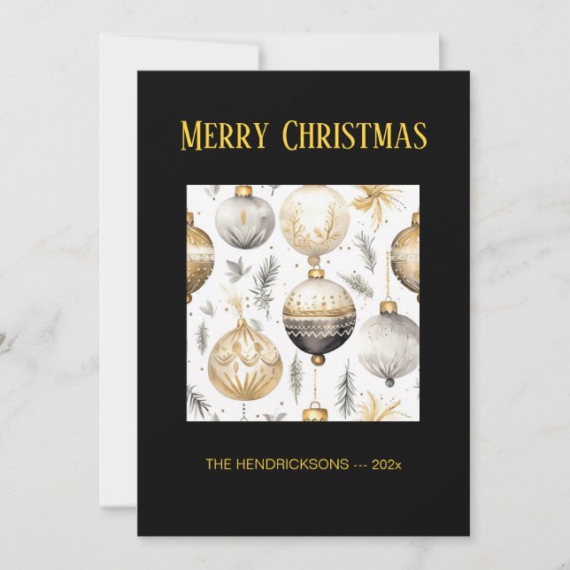 Tarjeta de Navidades de Ornamentos Negros Gold Sil (Anverso)