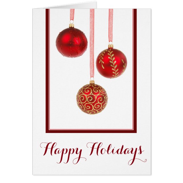 Tarjeta de Navidades de Ornamentos Rojos (Frente)