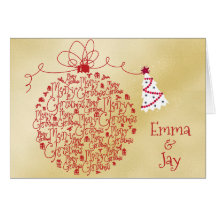 Tarjeta de Navidades de oro moderno con nombre fam