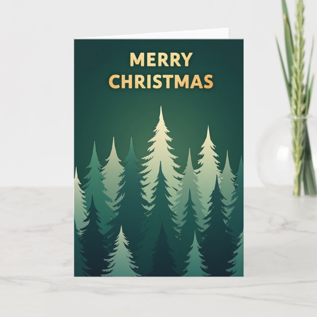 Tarjeta de Navidades de oro y verde forestal moder (Anverso)