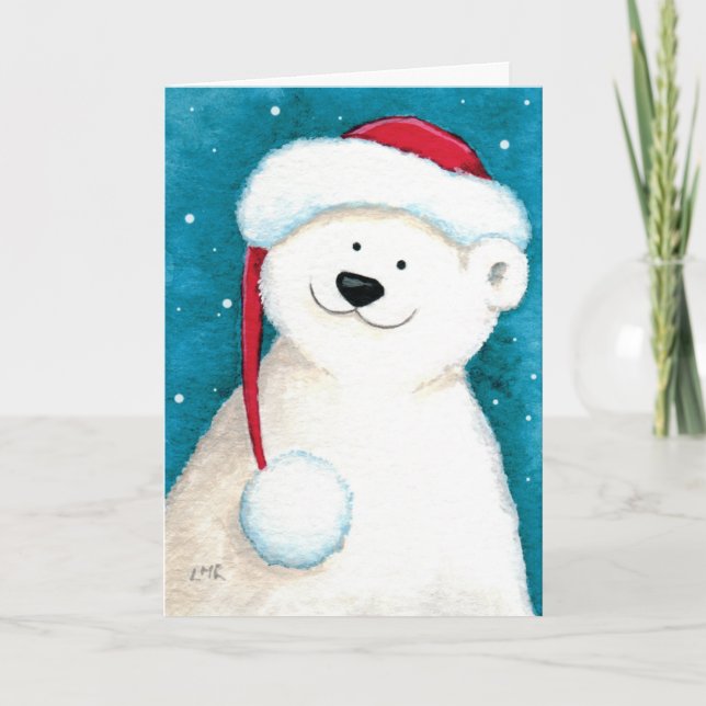 Tarjeta de Navidades de oso polar festivo (Anverso)